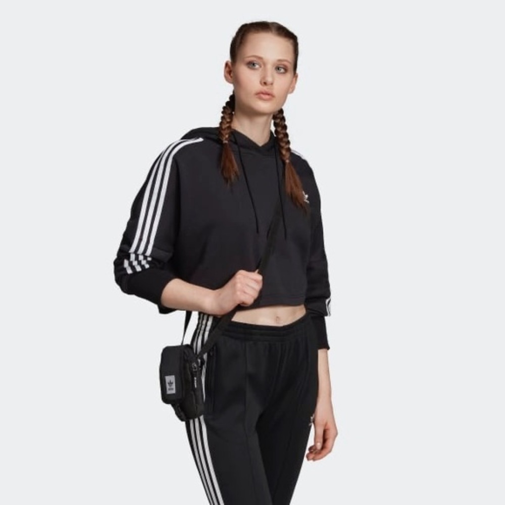 Adidas Cropped Three Striped Hoodie M